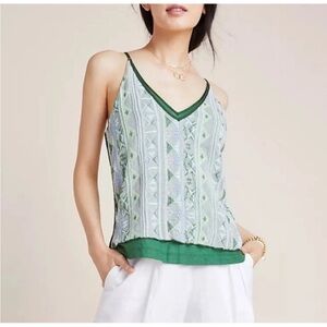 Anthropologie Tiny Double Layer Cami Tank Top Emerald Green Geometric Small